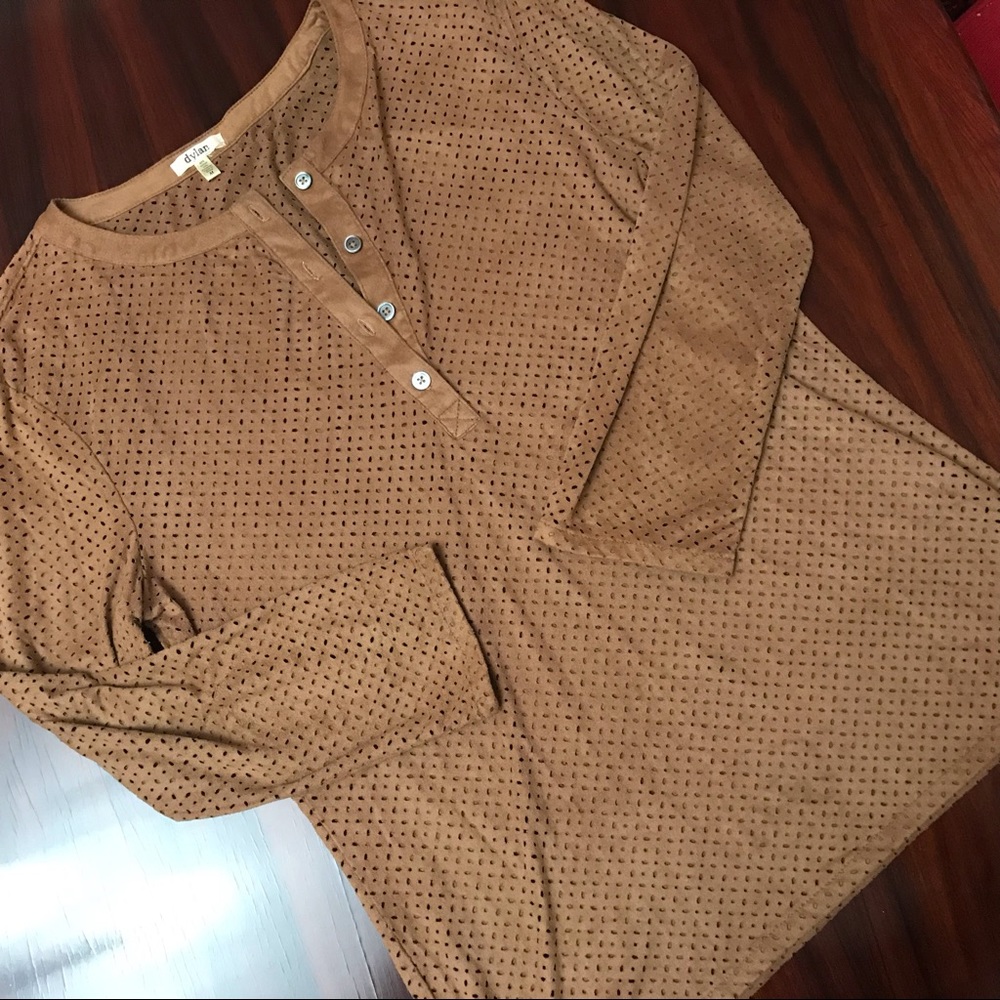 Tan Suede Eyelet Fabric Dylan Top